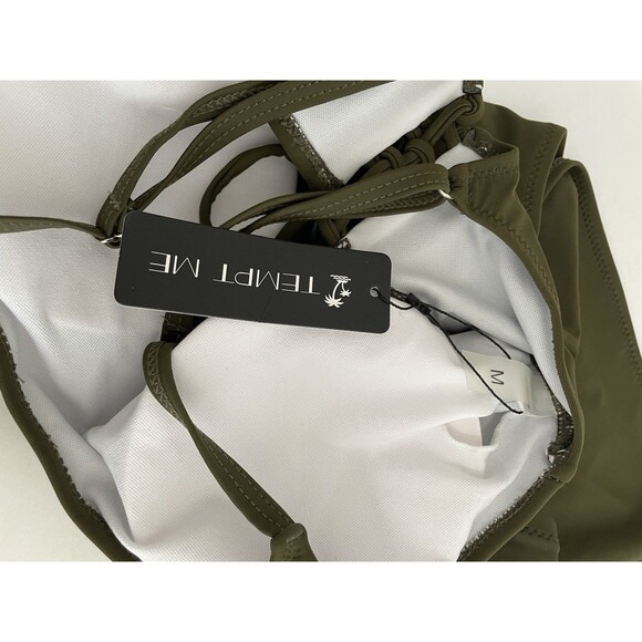 NWT Tempt Me Womens Medium Cutout One Piece Swimsuit Army Green Strappy Lace-up - Picture 6 of 6